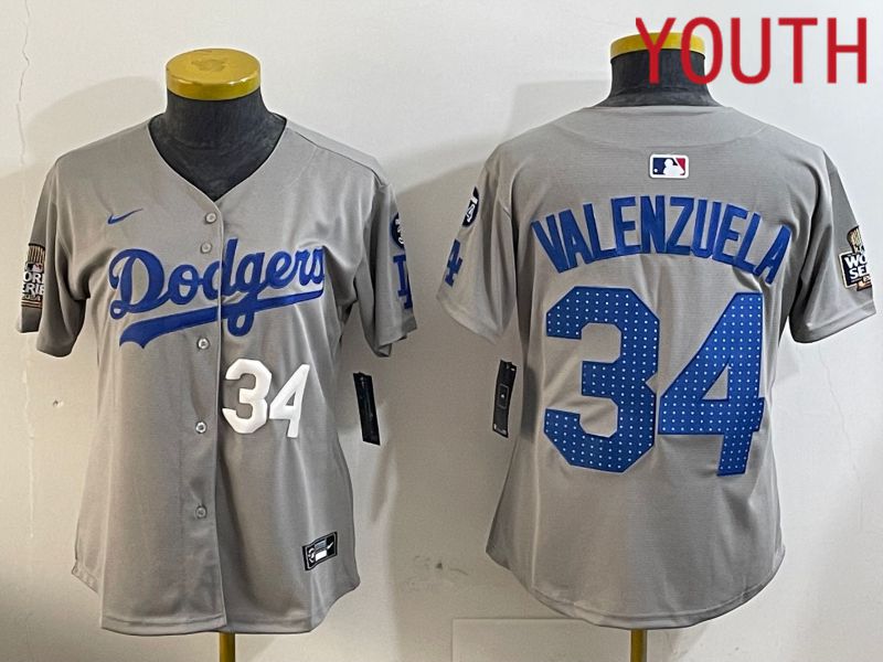 Youth Los Angeles Dodgers #34 Valenzuela Grey Game 2024 Nike MLB Jersey style 12053